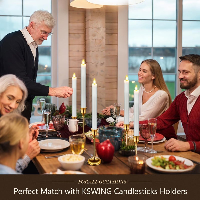 KSWING Upgraded Real Wax LED Flameless Grey Taper Candles with Remote, 6 PCS Candlesticks Battery Operated 3D Flickering - 9.6" Long Realistic Fake Candle Sticks for Home/Wedding/Fireplace Xmas Decor - Image 2